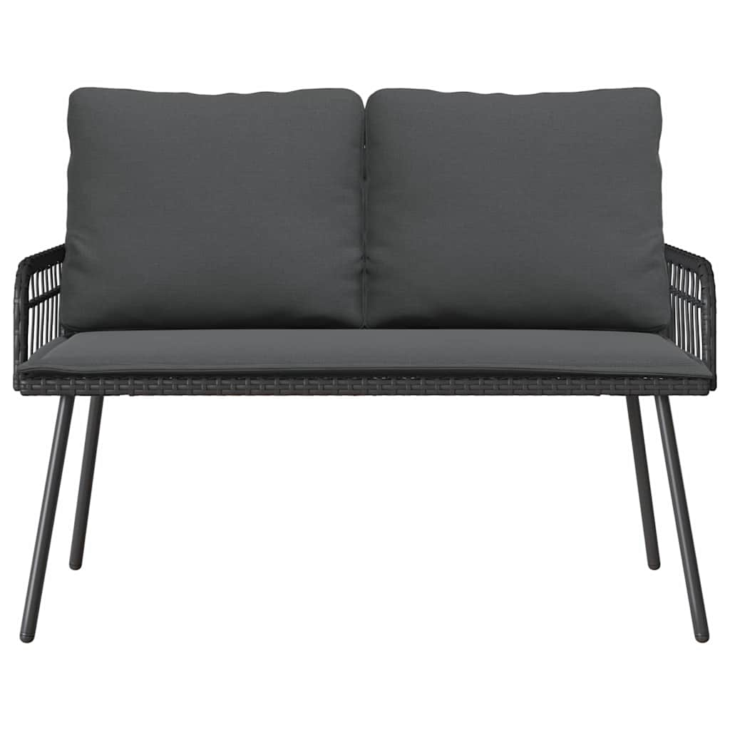 2-teiliges Gartentischset mit Kissen, Schwarz, aus Poly-Rattan